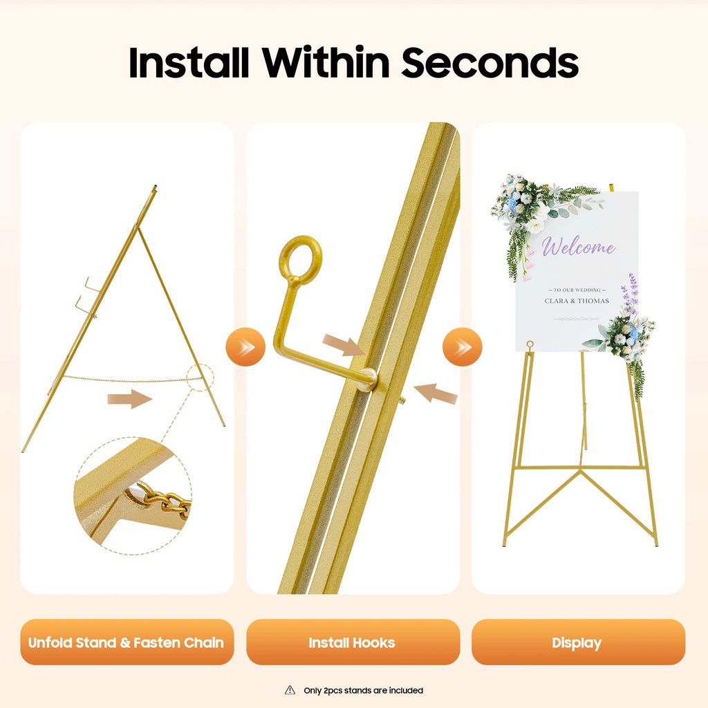 2Pcs Display Easel Stand, Gold Poster Easel Tripod, Adjustable Poster Frame Holder, Floor Standing Sign Stand for Wedding Party Exhibition