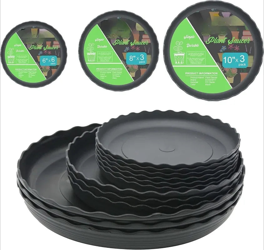 12Pcs Plant Saucer, 6 8 10 Inch Durable Plastic Plant Tray, Black Round Plant Pot Saucers, Drip Tray for Indoor and Outdoor Gardening