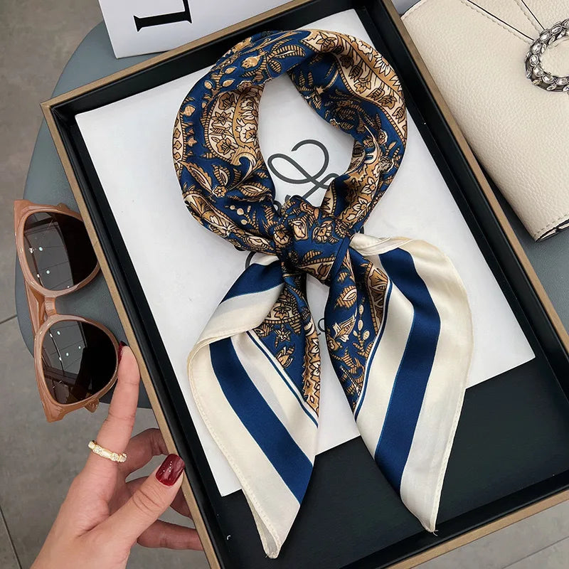 Luxury Silk Scarf/ Neckerchief/ Women's Silk Square Scarf/ Purse Scarf for Women Designer Silk Headscarf