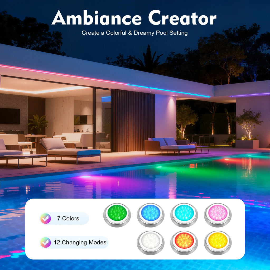 54W RGB LED Underwater Swimming Pool Light 12V Color Changing Remote Control 30m² Illumination for Garden Fountain Pond