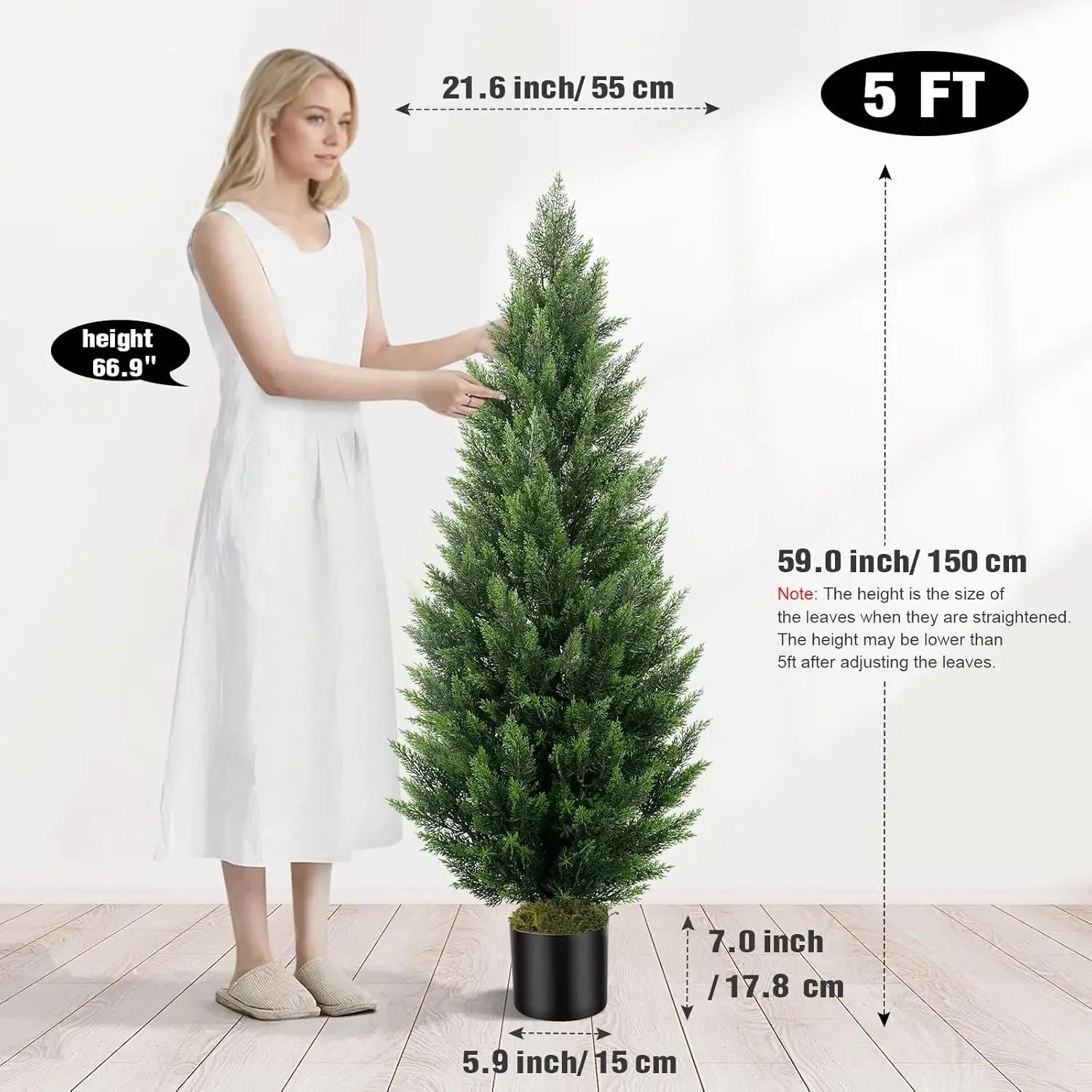 Artificial Topiary Cedar Trees 5FT Tall 2 Set, Outdoor Indoor Faux Pine Shrubs Plants, Realistic Fake Plants Front Porch Decor