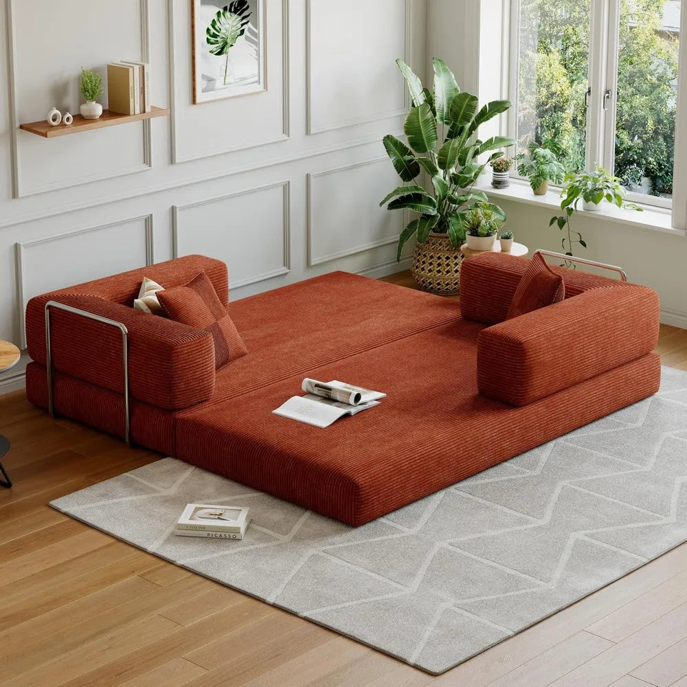 Compressed Sleeper Sofa Bed, Convertible Floor Boneless Couch, Comfy Pillow, Modular Modern Corduroy Sofa for Living Room Bed.