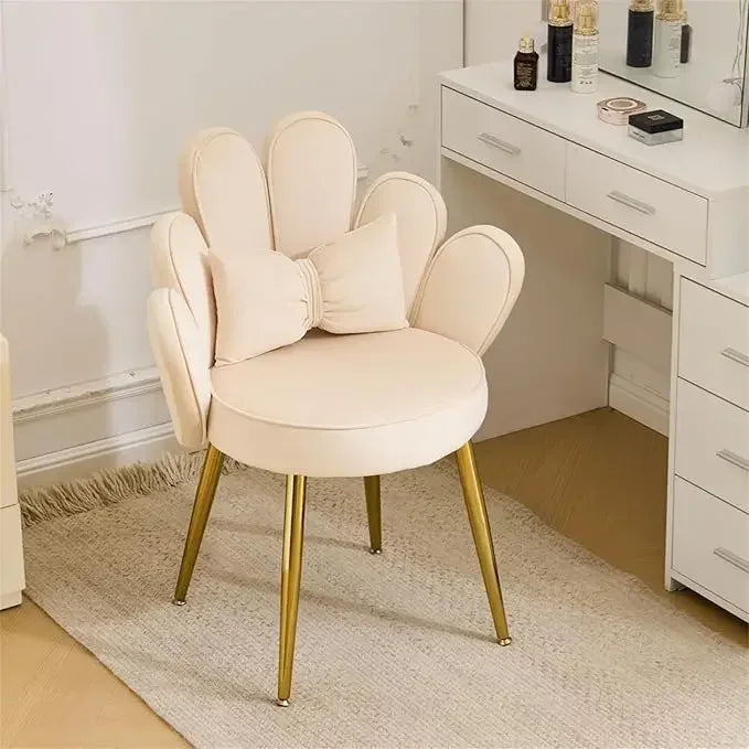 Petal Makeup Vanity Chair -Cute Girls Desk Chair, Modern Dining Chair, Velvet Pink