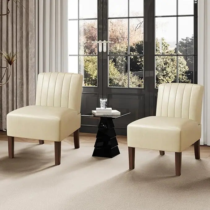 Armless Accent Chairs Set of 2 for Bedroom, Bedroom Chair for Bedroom Living Room Chair with Solid Wood Legs, Makeup Vanity Chair