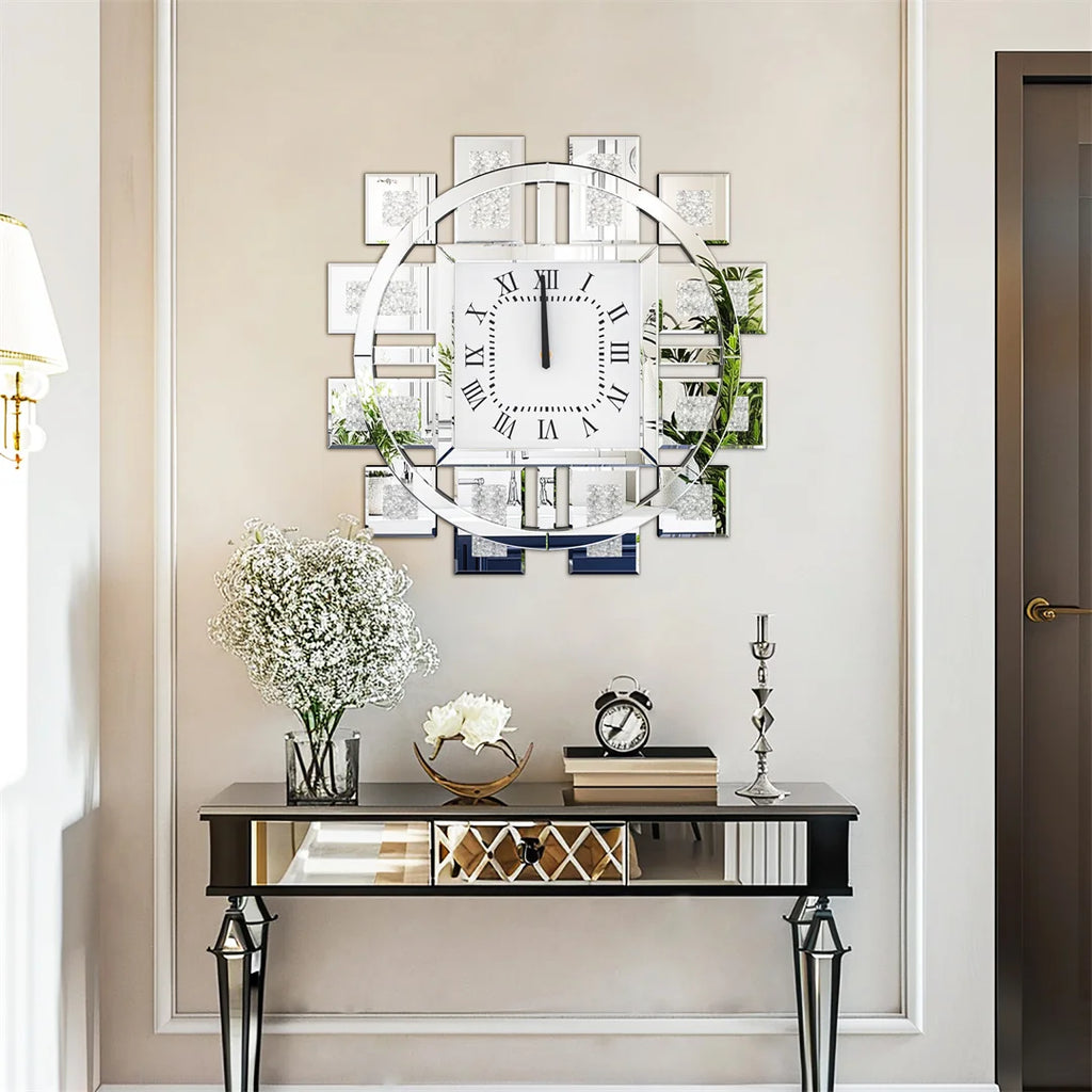 60CM Decorative Wall Clock with Silver/ Golden Crystal Crushed Diamond Inlay/ Battery Operated
