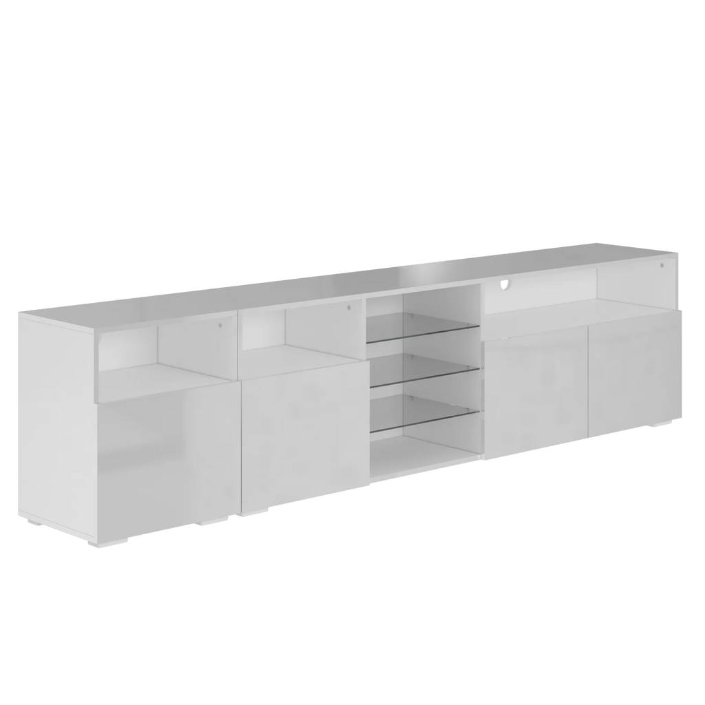 79" LED TV Stand for 75/80/85" TV,  High Gloss TV Cabinet w/Adjustable Storage Shelf, Modern Entertainment Center, White/Black