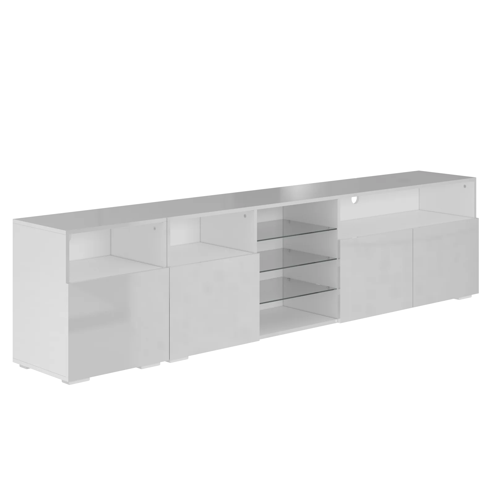 79" LED TV Stand for 75/80/85" TV,  High Gloss TV Cabinet w/Adjustable Storage Shelf, Modern Entertainment Center, White/Black