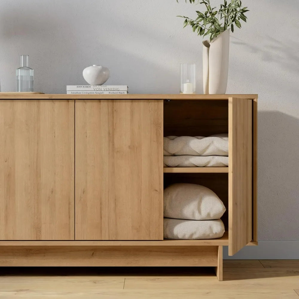 Elegant Natural Oak Sideboard: Versatile Storage Cabinet for Living Spaces, Kitchen, and Entryways