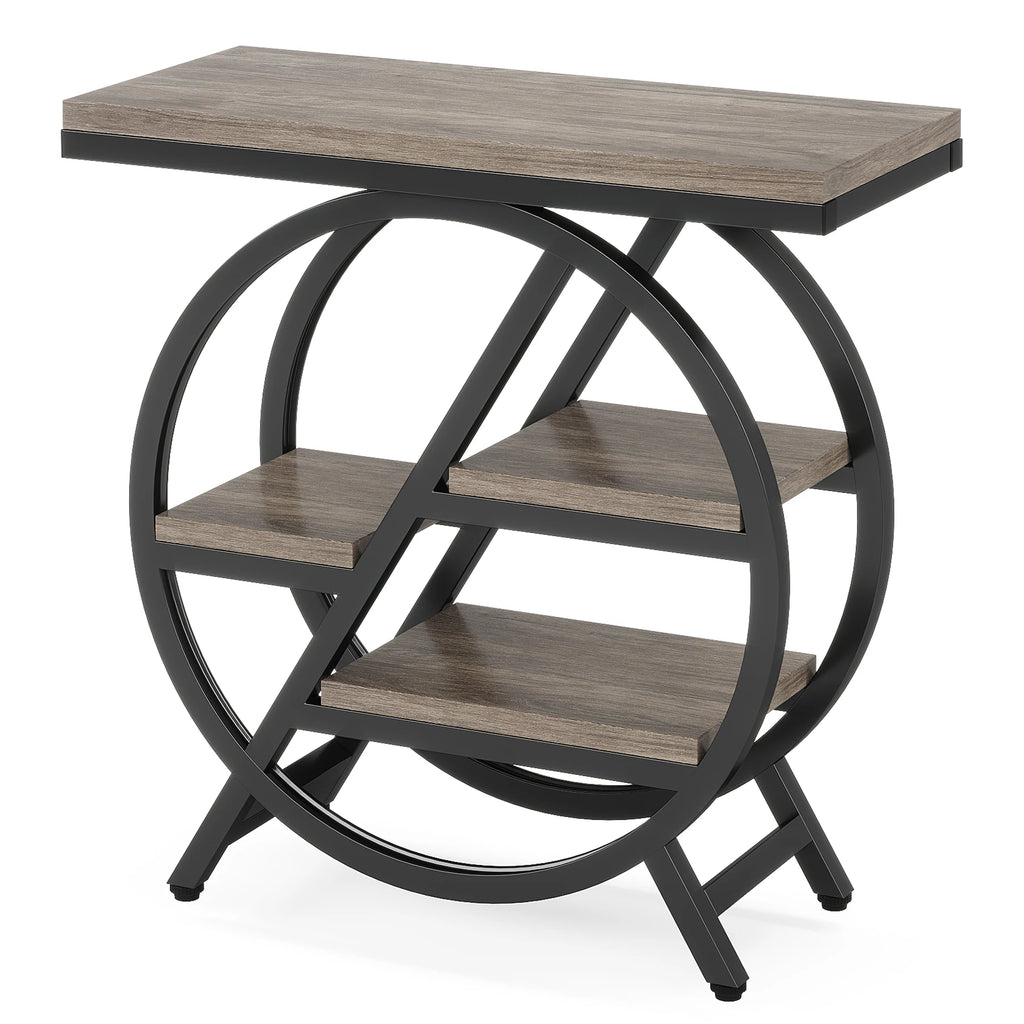 Tribesigns End Table for Living Room, 3-Tier Narrow Side Table with Storage, Wood Sofa Side Table with Geometric Metal Frame