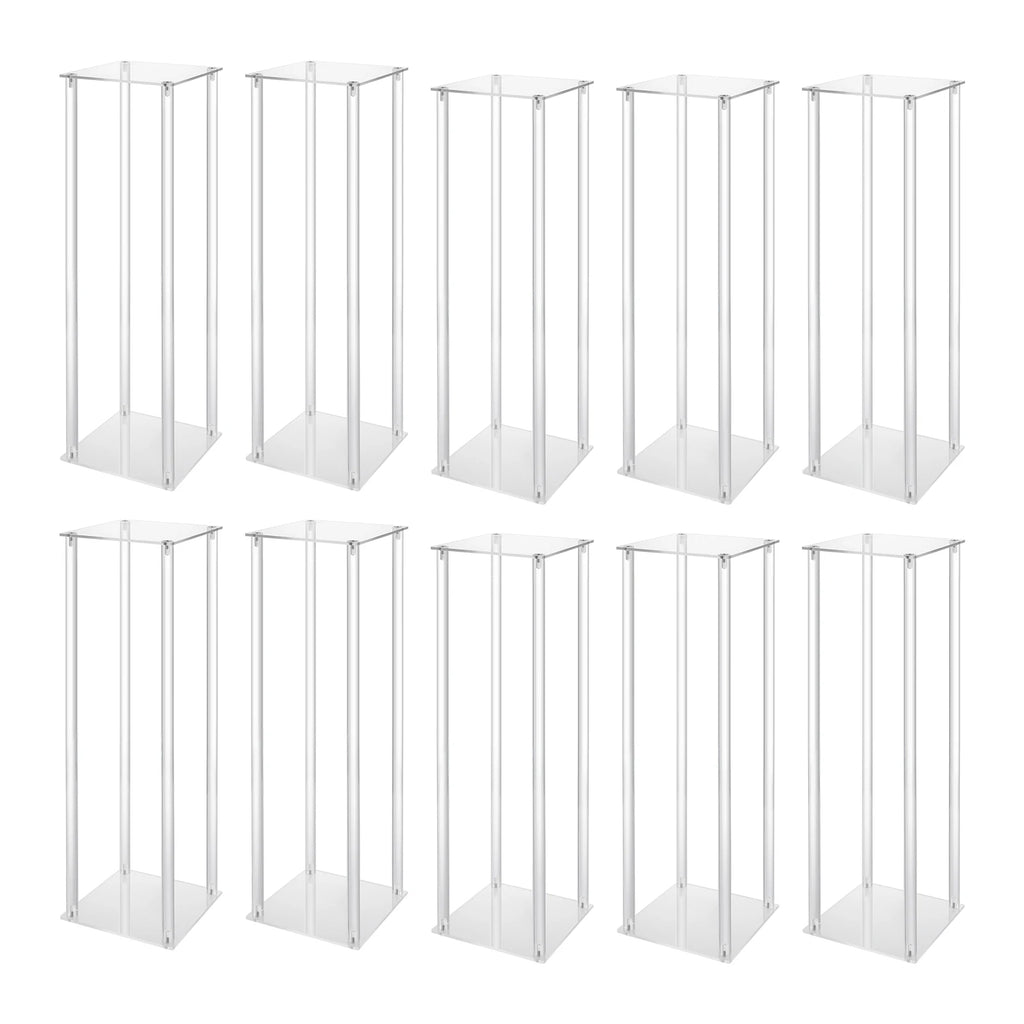 10Pcs Acrylic Vase Wedding Flower Stands Set, 23.6"H Clear Column Rack Geometric Display Stand for Home Party /Wedding Decor