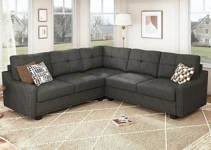 L-Shaped Reversible Sectional Sofa in Dark Grey for Small Spaces
