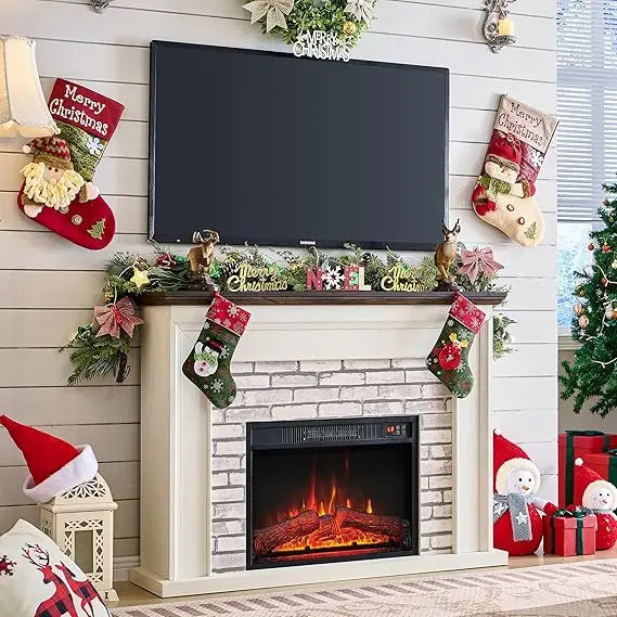 45" Flip Top Electric Fireplace with Mantel, Electric Fireplace Heater, TV Stand with Freestanding Electric Fireplaces, Remote Control