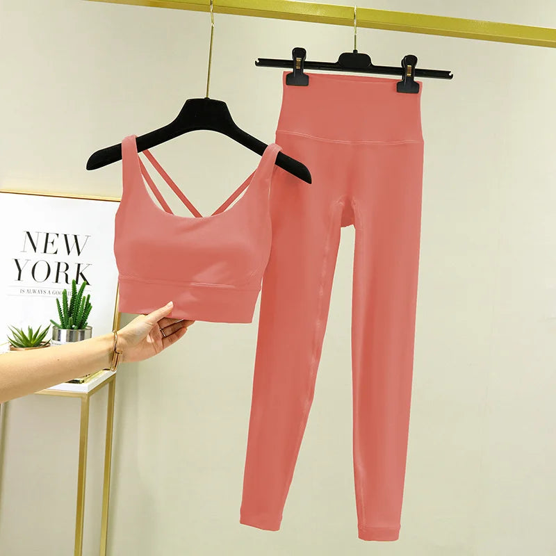 TRY TO BN Women's Tracksuit Yoga Set Fitness Leggings/ Sports Bra/ Naked Sportwear Breathable Workout Two Pieces Suit Gym Clothes