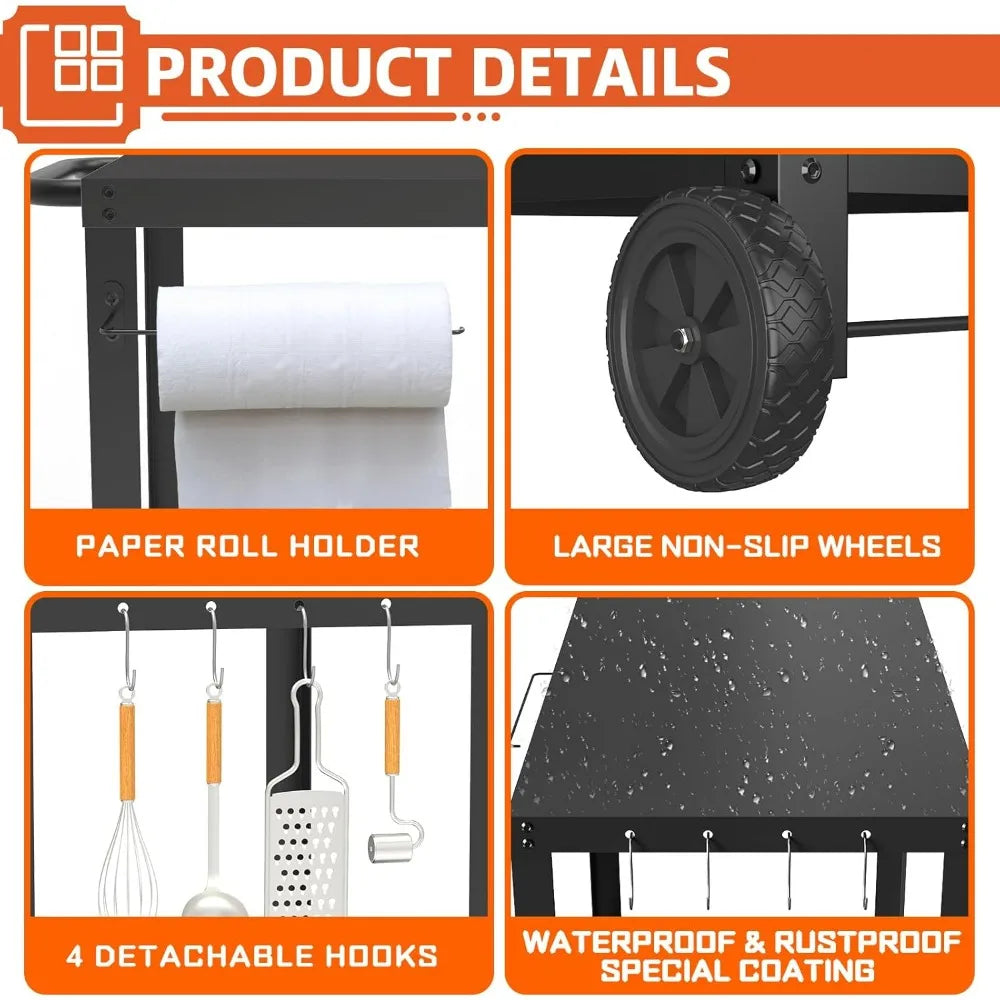 32x20 Inches Dual-Shelf Outdoor Grill Cart with Movable Pizza Oven for Patio Use