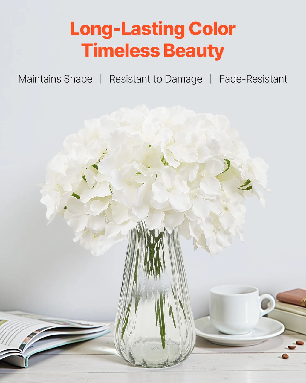 Artificial Flowers/ Real Looking White Silk Fake Hydrangea Bulk Faux/ Bridal Shower with Stem for DIY Wedding Bouquets
