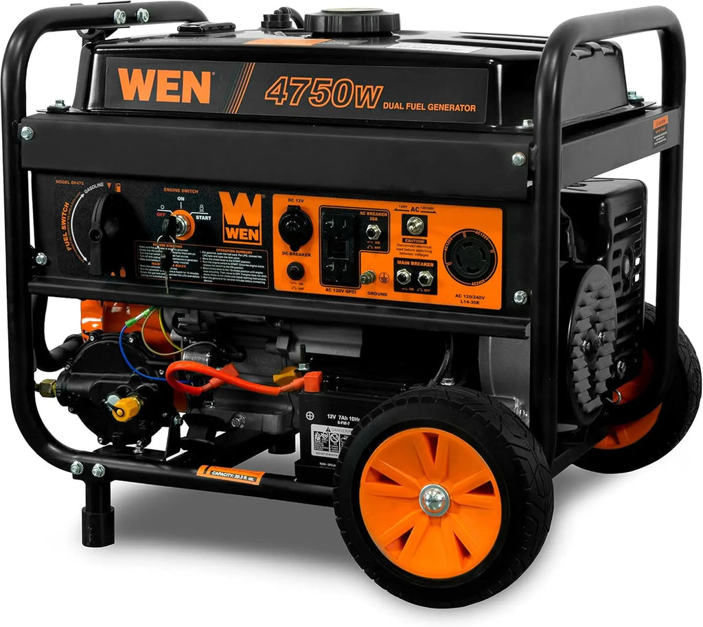 4750-Watt Dual Fuel Portable Generator, 120V/240V, with Wheel Kit and Electric Start (DF475T)