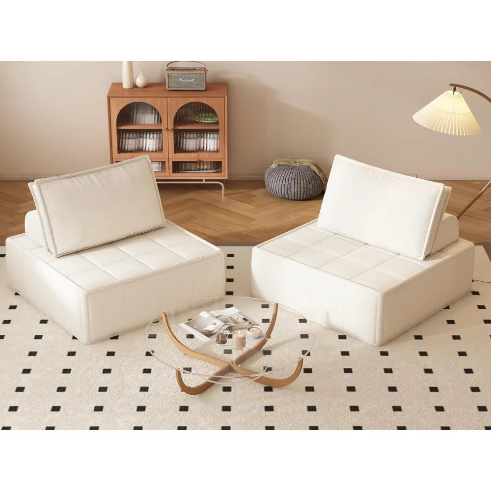 Modular Sectional Loveseat, 2-Piece Deep Seat Corduroy Lounge Sofa with Movable Cushions, Small Loveseat Couch for Living Room