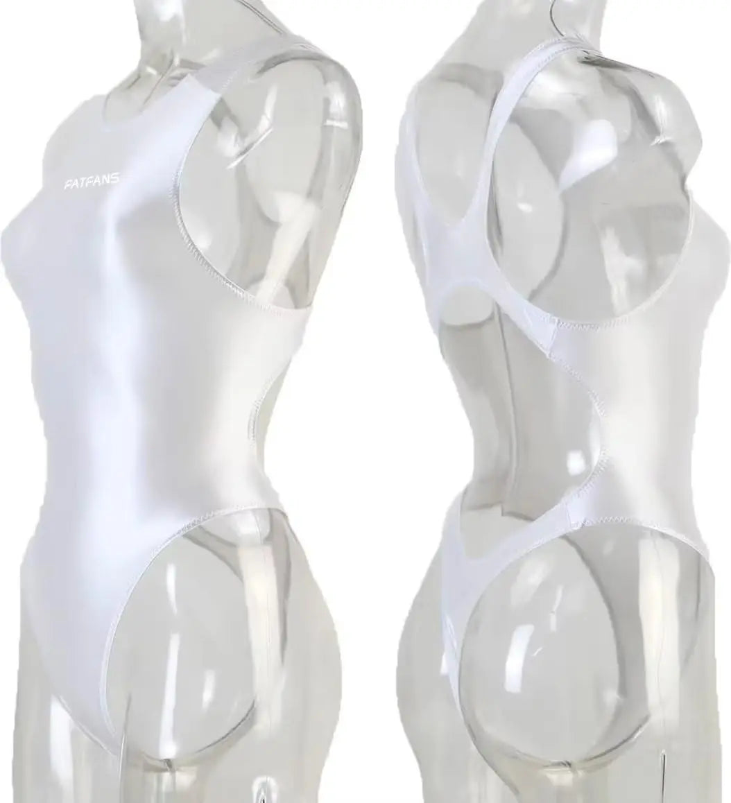 FATFANS  One Piece Leotard Women's Oil Glossy High Fork T-String Bodysuit Solid Color Dead Pool Water Day Sexy Tight Swimsuit