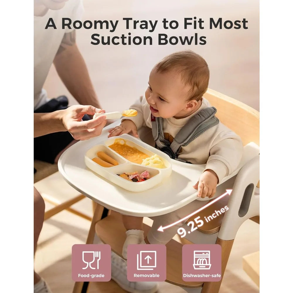Wooden High Chair for Babies, Toddlers & Adults up to 308 Pounds, Convertible with Food-Grade Tray, Dishwasher Safe
