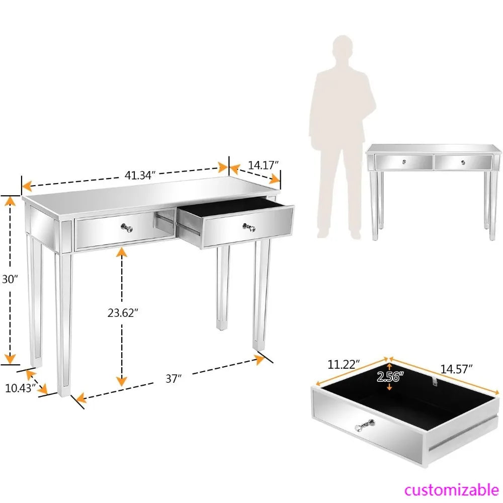 Silver Hallway Console Table with Two Drawers for Entryway and Living Room, Perfect for Bedroom Desk and Sofa Side Tables