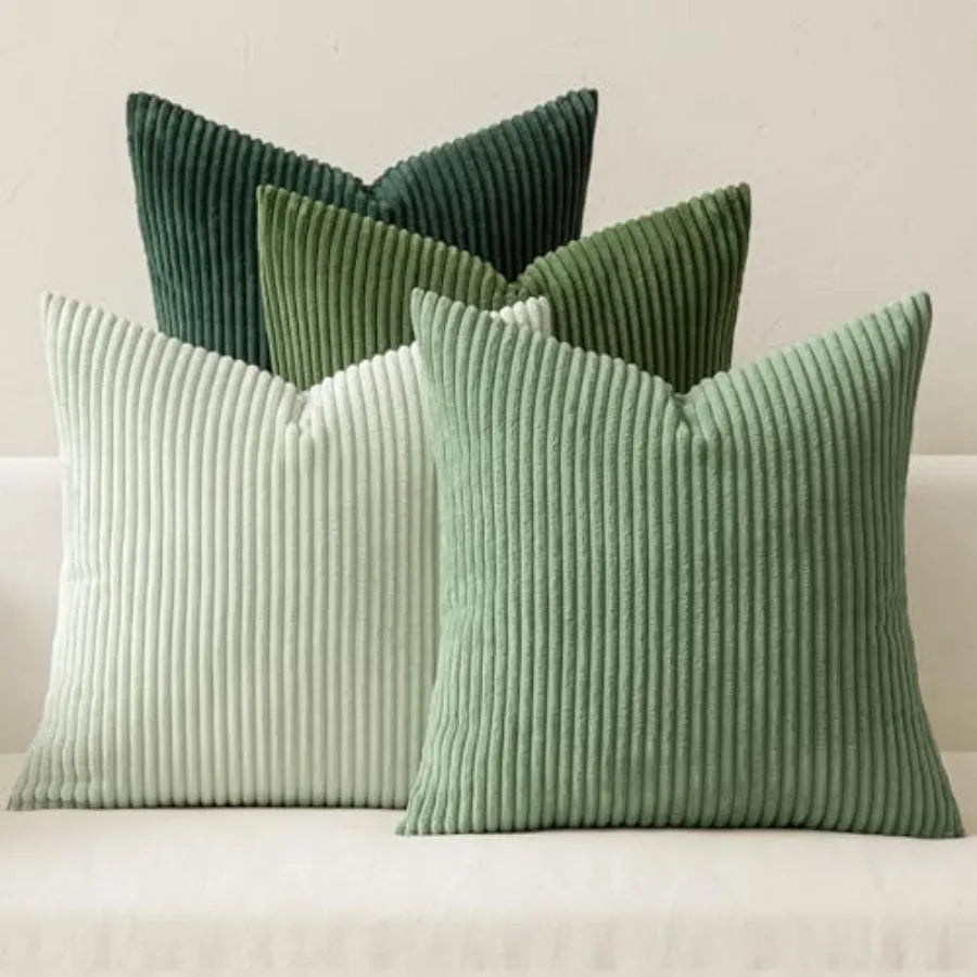 Boho Farmhouse Sage Green Throw Pillow Covers/ 18x18 Inch Set of 4 Modern Nordic Cushion Covers/ Soft Corduroy Spring Home Decor