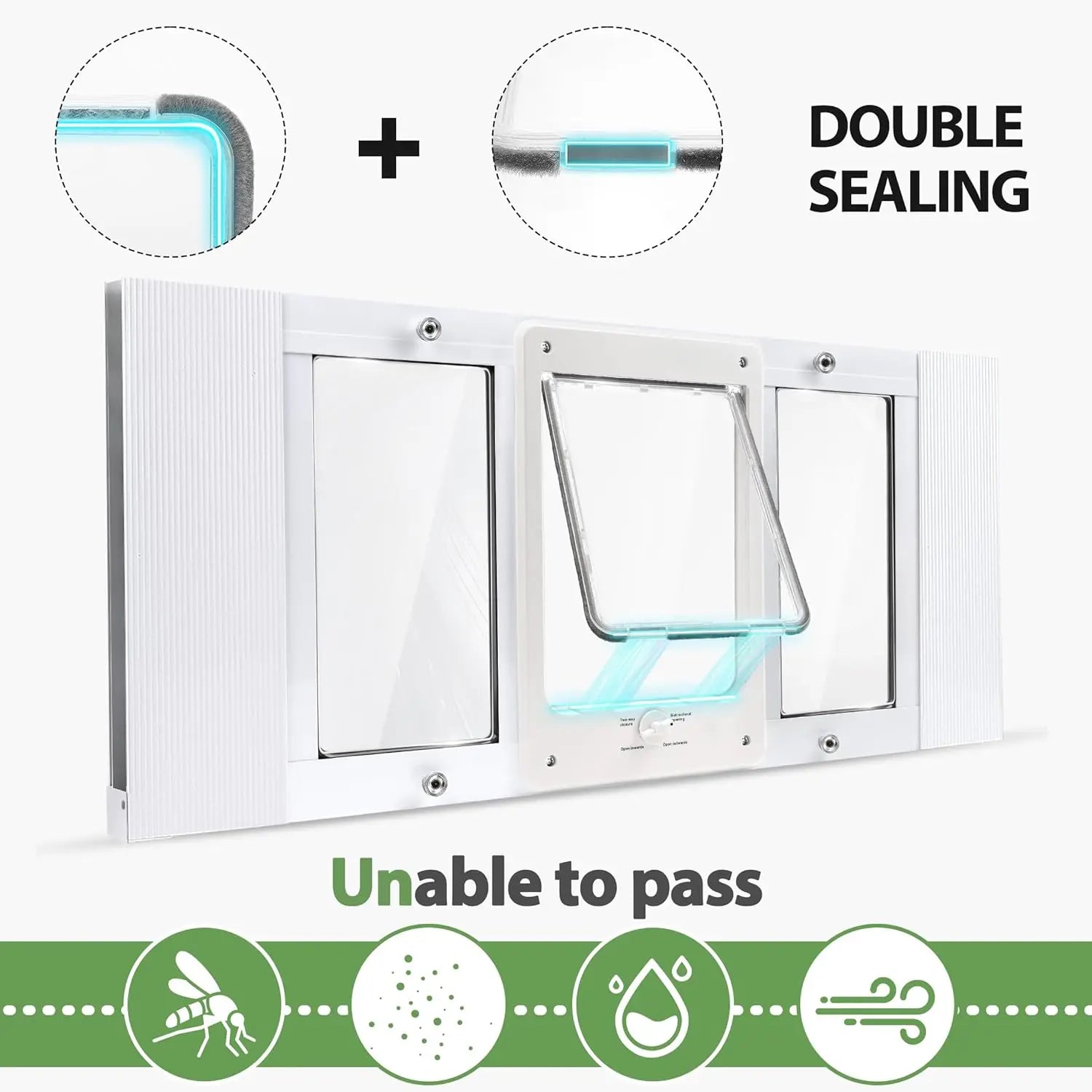 Pet Door for Window, Suitable for Window Widths of 24"-28", Quick-Fit Cat Door Window Insert, 4 Locking Mechanisms