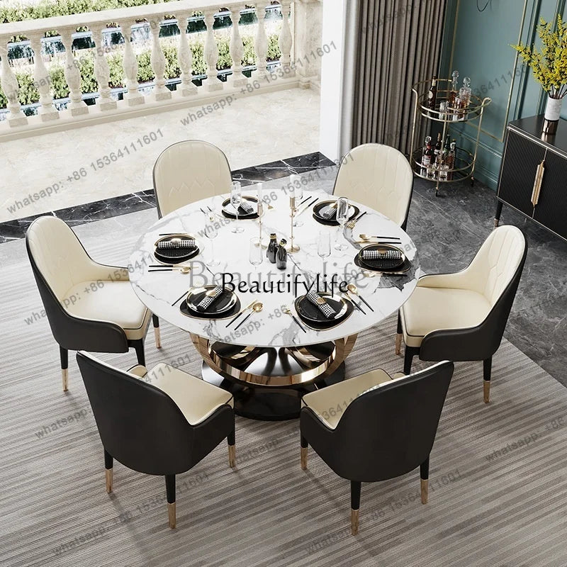 Luxury Sintered Stone Dining Table / Round Marble Top/ Kitchen Table and Chair Set