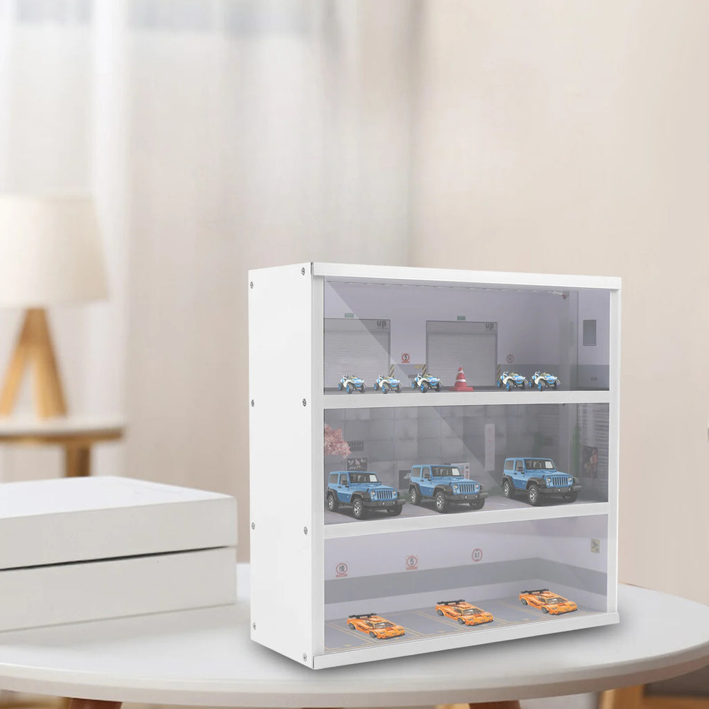 1:64 Simulation Diorama Parking Lot Display Case, 3 Tier 16 Parking Spaces Model Car Display Case with LED Light, Car Parking Lot Model for Diecast Car Collection