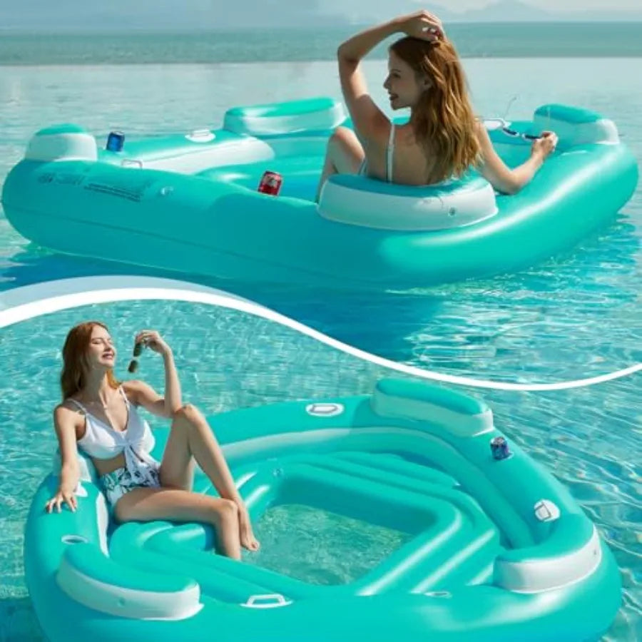 Floating Island Pool Float - Giant Inflatable Multi Person Pool Party Floats Swimming Pool Lounger Raft with Cup Holders Lake F