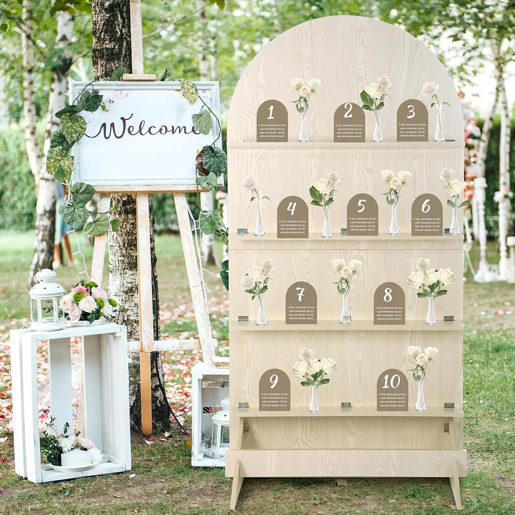5.9 ft Wooden Arch Party Display 4 Tier Champagne Wall Foldable Treat Wall Display Backdrop Wedding Drink Shelves