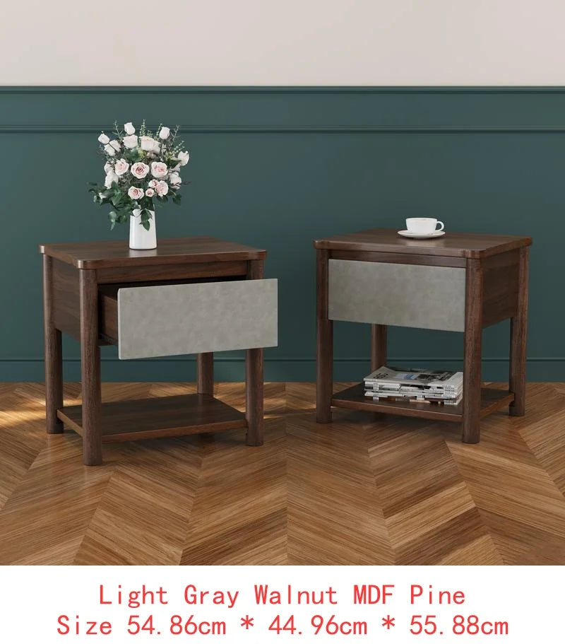 Modern Gray Wood Queen Bed Frame Set with 2 Nightstands,