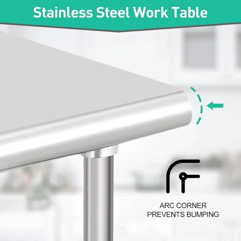Commercial Grade 72 x 30 Stainless Steel Prep Table with Adjustable Shelf and Wheels