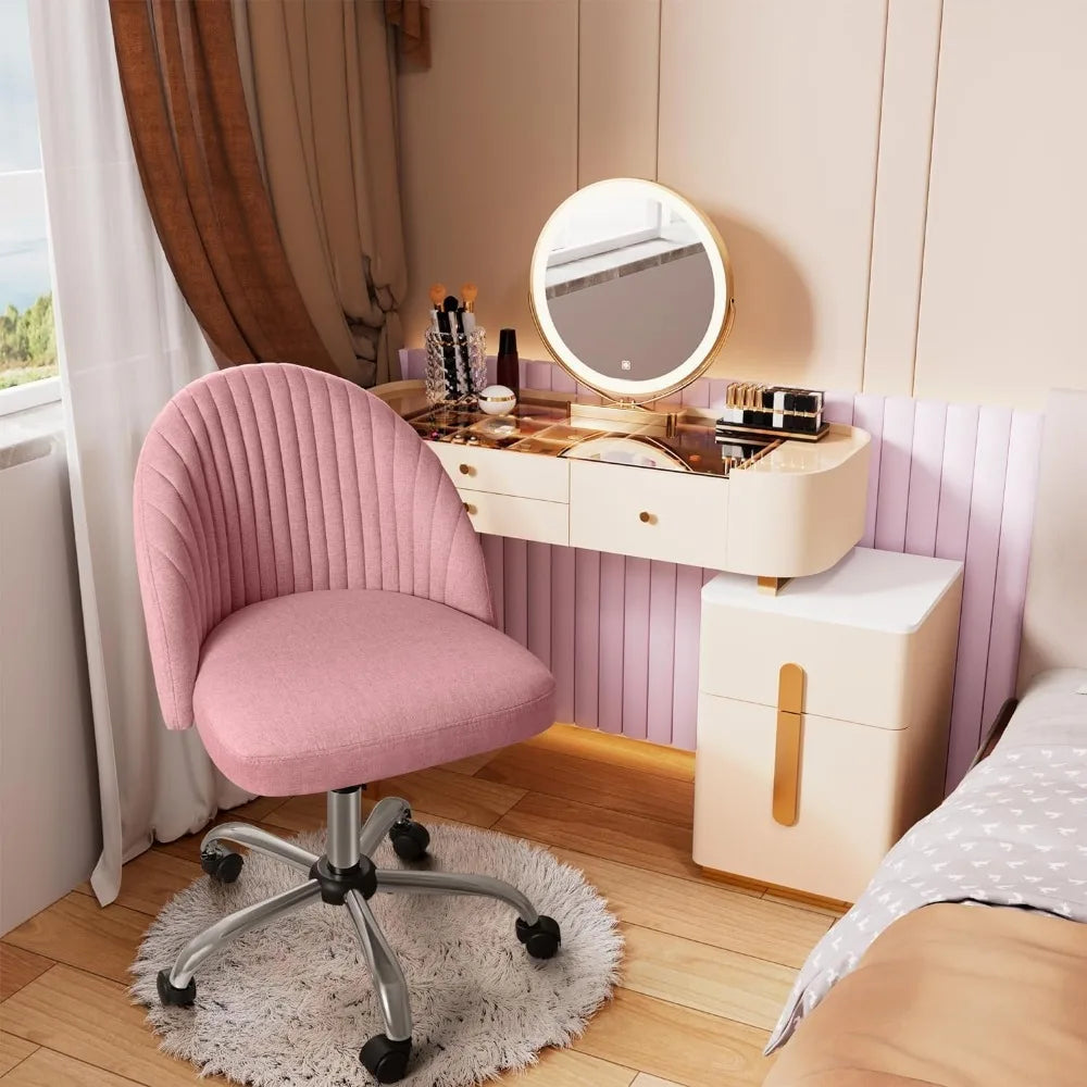 Office Chair, Armless Desk Chair, Modern Adjustable Swivel Padded Fabric Vanity Task/ Computer Chair Home Office