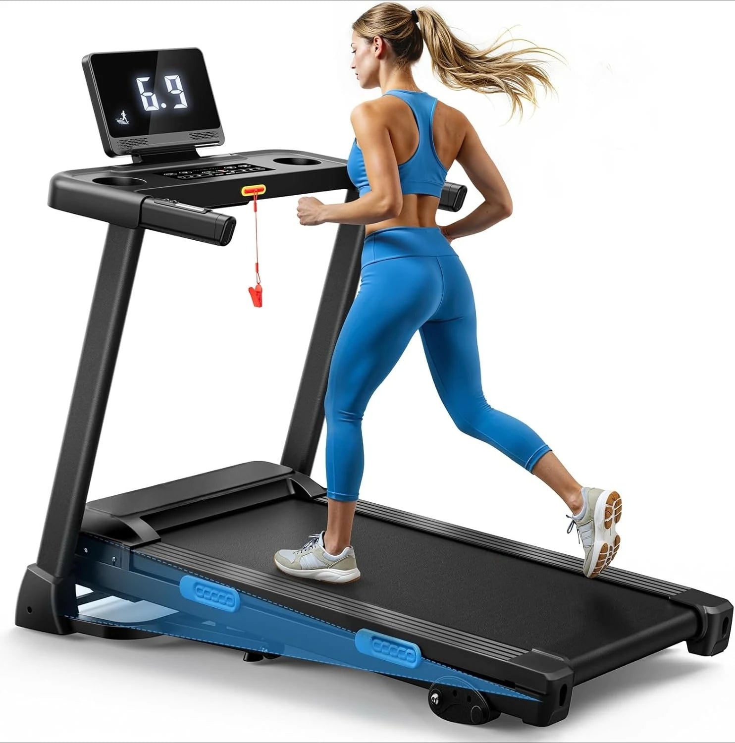 Foldable Treadmill with Incline, 7.5MPH Quiet Treadmill for Home with Double Deck Technology, 4 Silicone Shock Cushion