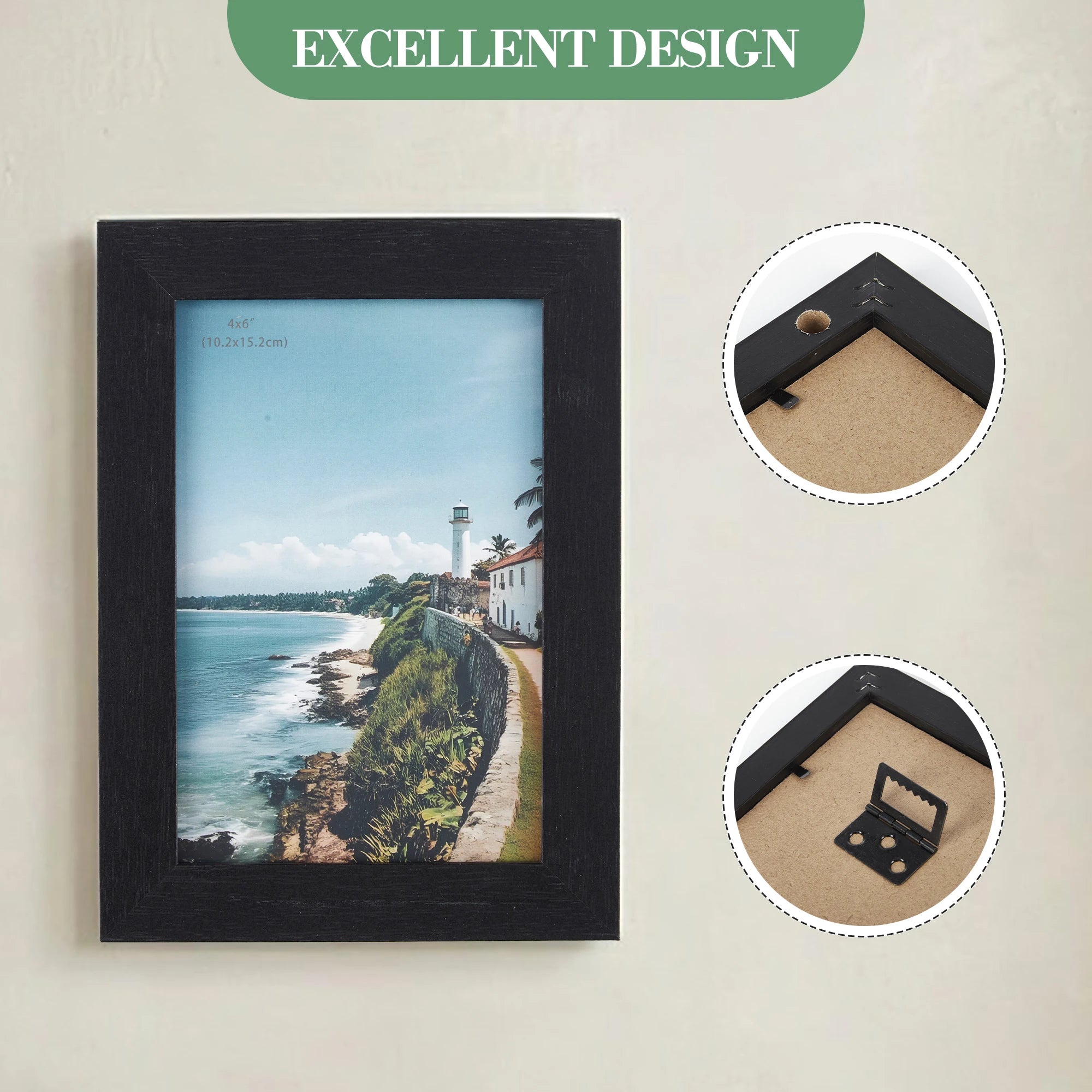 Gallery Collage Photo Frame Set – Black 4x6 MDF Wood Frames with Shatterproof Glass, Easy Assembly, Modern Wall Decor