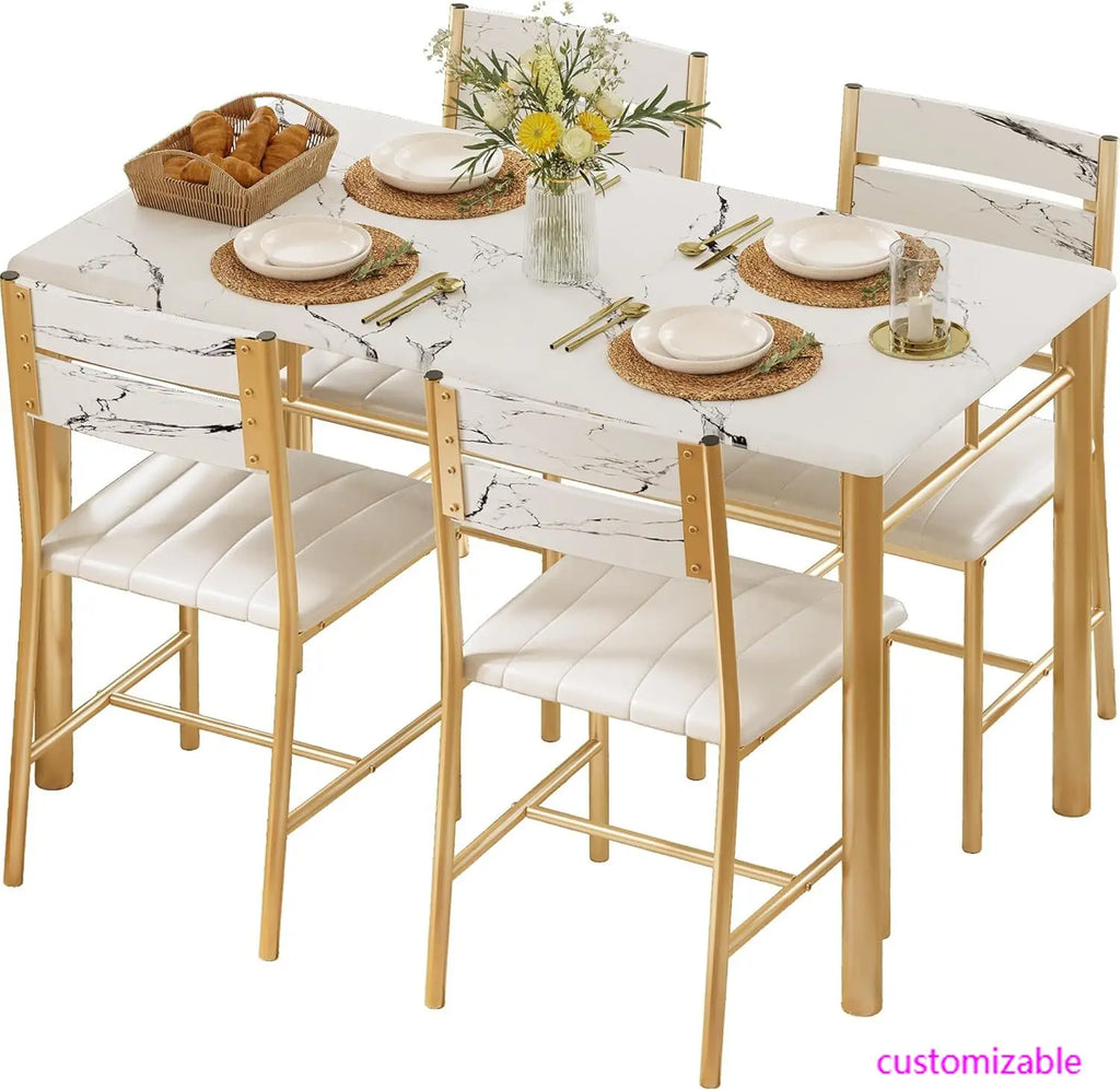 Dining Table Set for 4, Wood Kitchen Table with Upholstered Chairs for Kitchen & Dining Room