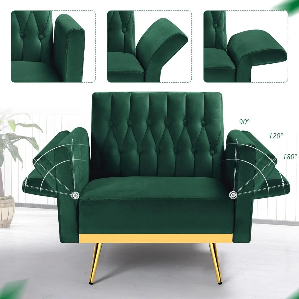 Upholstered Reclining Chair/Ottoman with Adjustable Armrests and Back, Button-Tufted Relaxation Seat