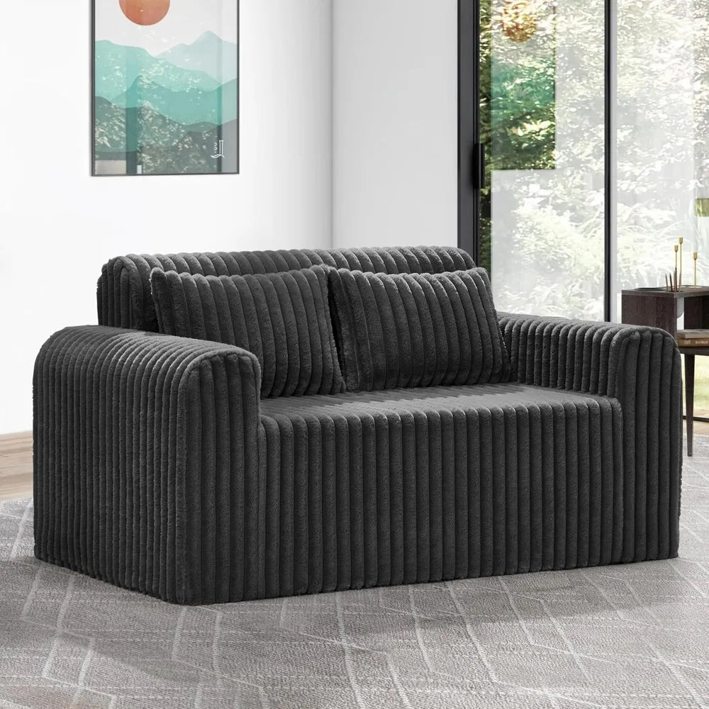 Compact 1- 2 Seater Foam Loveseat Sofa with Removable Cover and Pillows