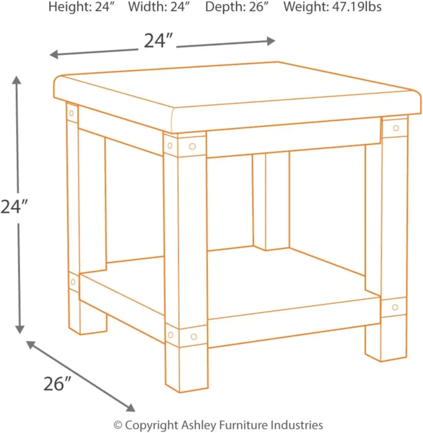Rectangular End Table with Lower Shelf, 2 Electrical Outlets and 2 USB Ports, Whitewash