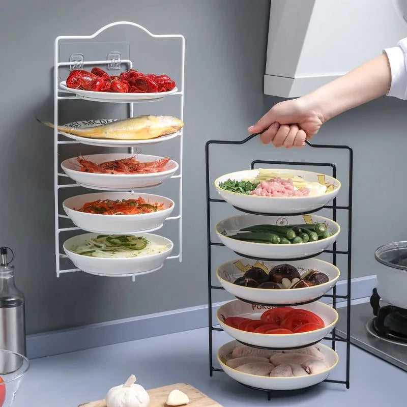 Kitchen Storage Shelf Multilayer Metal Shelves Wall-Mounted Dish Storage Rack Kitchen Table Top Organizer Preparation Dish Rack