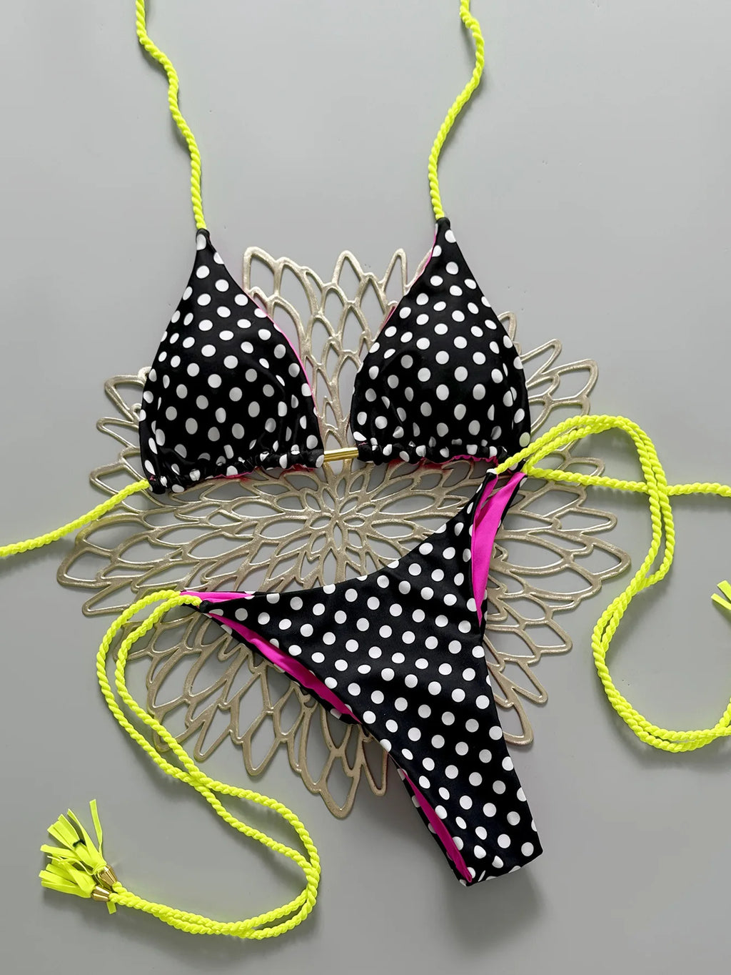 Micro Bikinis 2026 Women's Polka Dots Print Bathing Suit Halter Triangle Tie Side with String Bikini Sets Two Piece Swimsuit