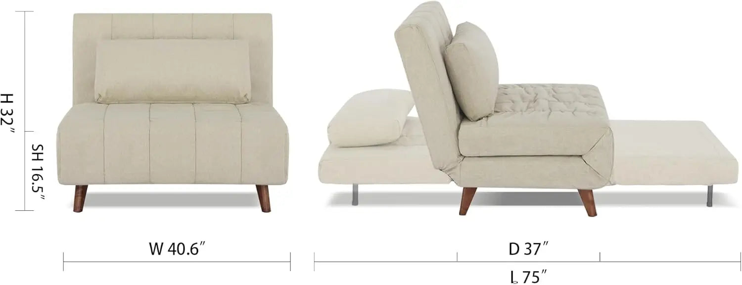 40" W Convertible Futon Chair with Matching Pillow(s) for Small Space Living Room and Apartment (Springfield, Beige)