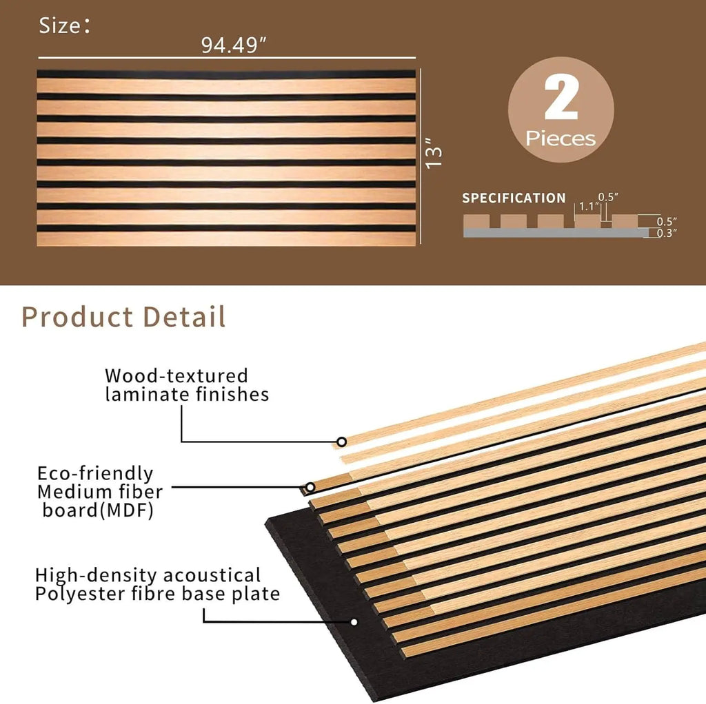 Wood Slat Wall Panels - Modern Wood Panels for Wall, 3D Fluted Sound Absorbing Panel with Wood Finish