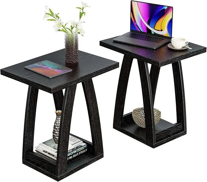 Pair of Modern Living Room Side Tables for Sofa Area in Black