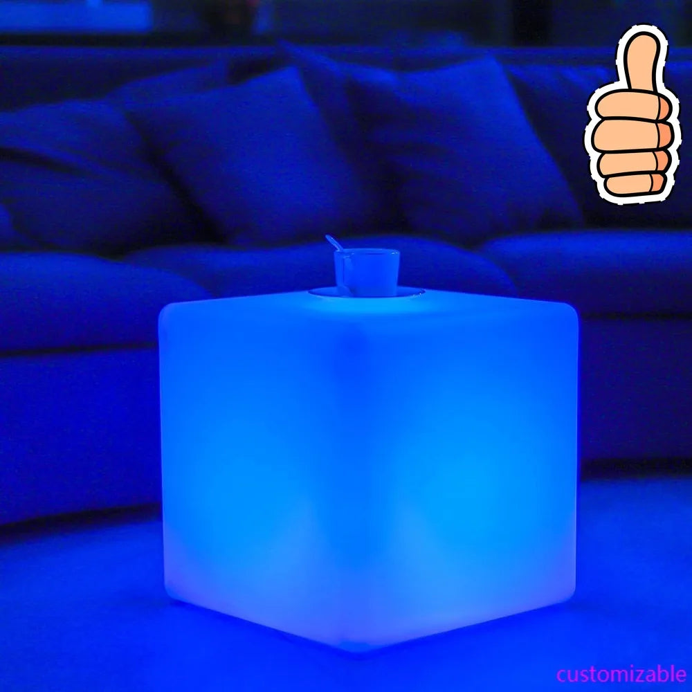20" LED Lighted Cube Table, Large Cube Chair Light, 16 RGB Colors Glowing Cube Seat w/Remote Cordless, Rechargeable