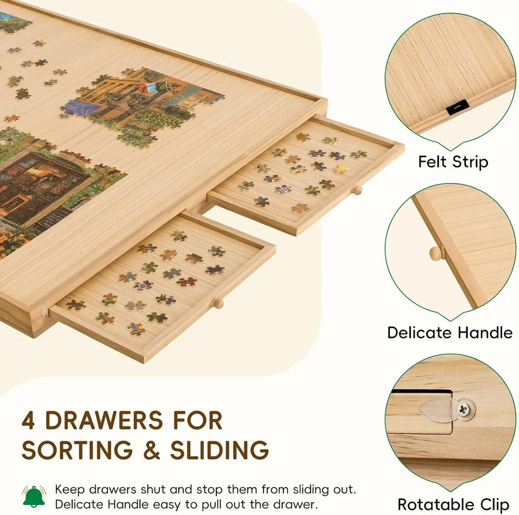 27.6" H Tall 2000 Piece Puzzle Table with Legs, 41" W x 28.5" D Large Wood Folding Jigsaw Puzzle Board with Cover for Adults