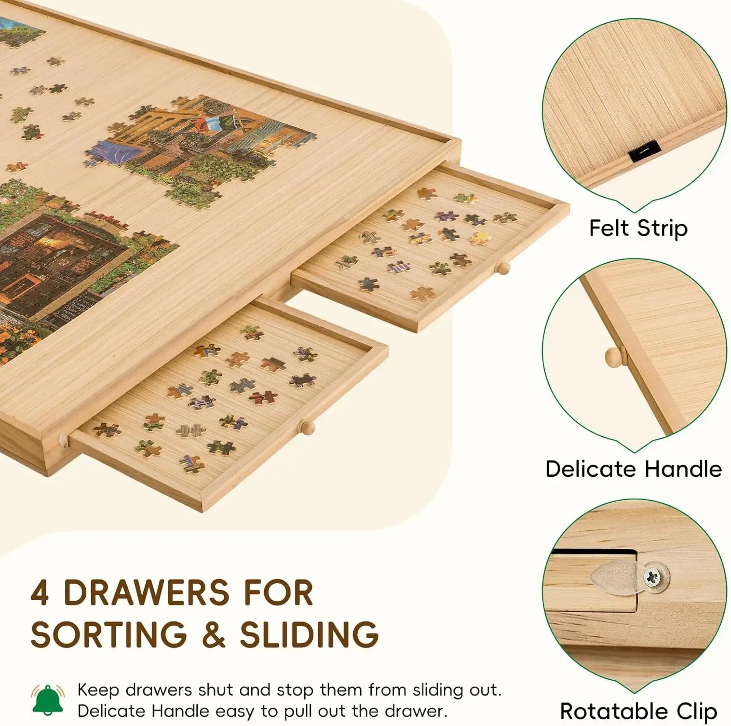 27.6" H Tall 2000 Piece Puzzle Table with Legs, 41" W x 28.5" D Large Wood Folding Jigsaw Puzzle Board with Cover for Adults