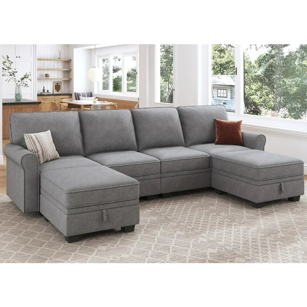 Storage-Enabled Convertible Sectional Sofa with 6 Seats and Reversible Chaise for U-Shaped Living Room Arrangement
