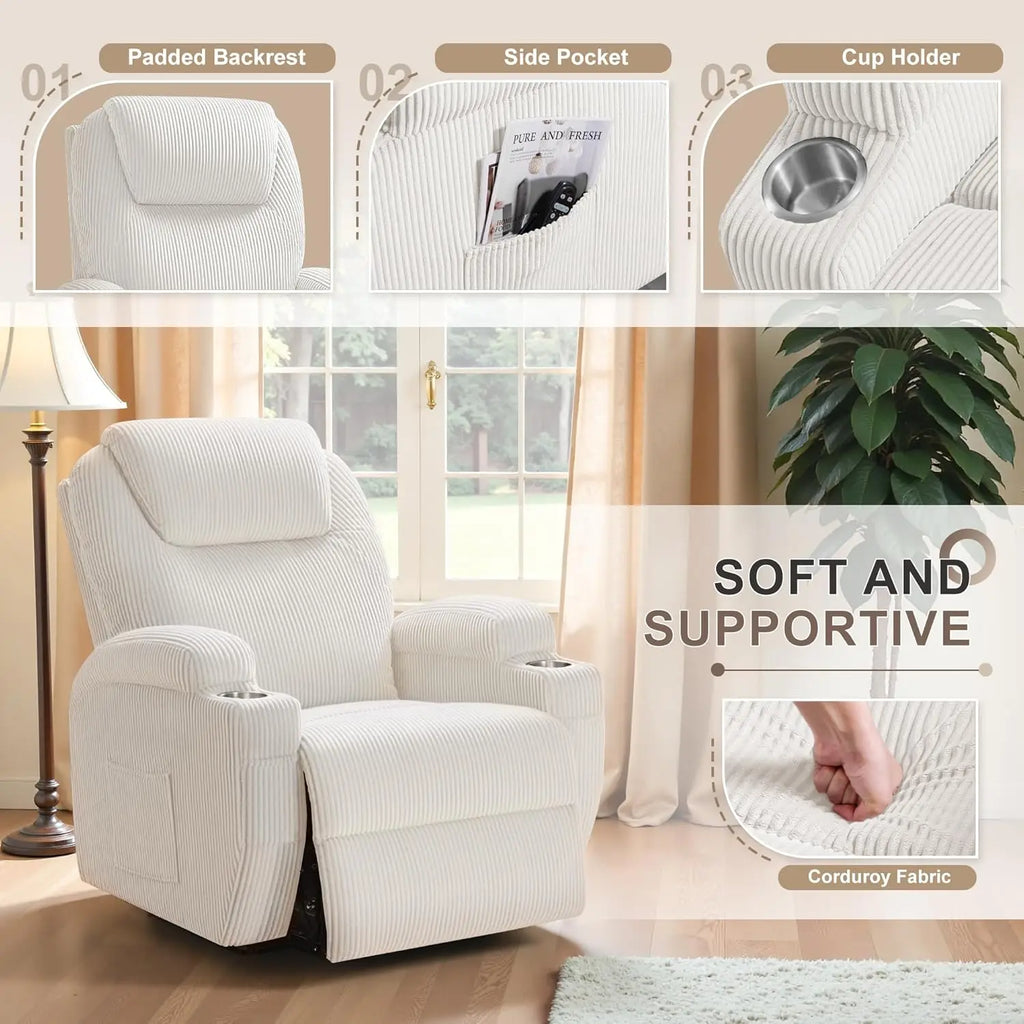 Lift Recliner Chair with Massage for Elderly Ergonomic Lounge Chair with 2 Cup Holders Side
