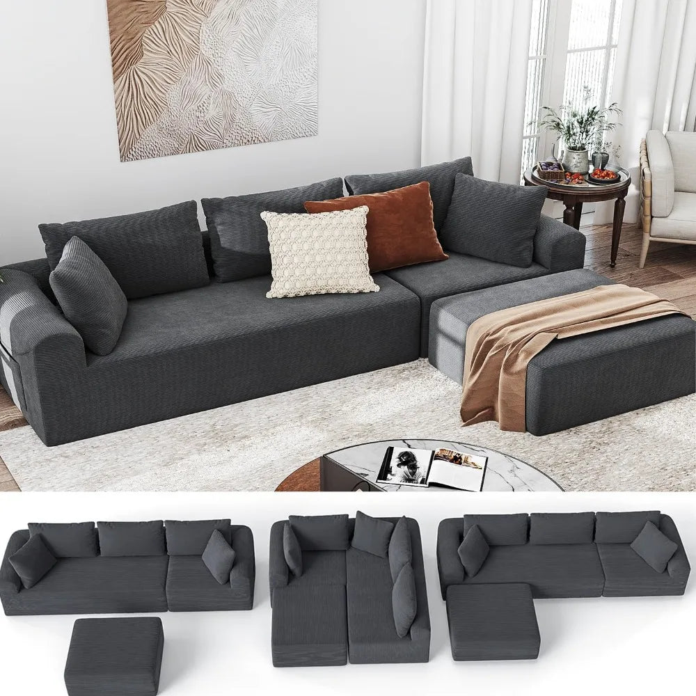 04" Cloud Sectional Couch Luxury – L-Shape Chaise, Modern Modular Deep-Seat Upholstered Sofa for Living Room Bedroom,No Assembly